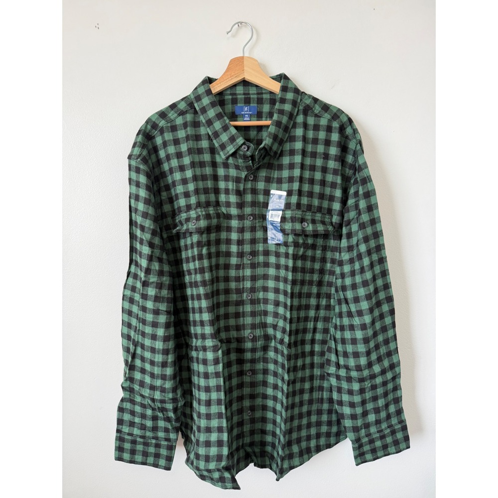 George Men's Long Sleeve Flannel Shirt – Emerald Green & Black – Size 3XL – NWT